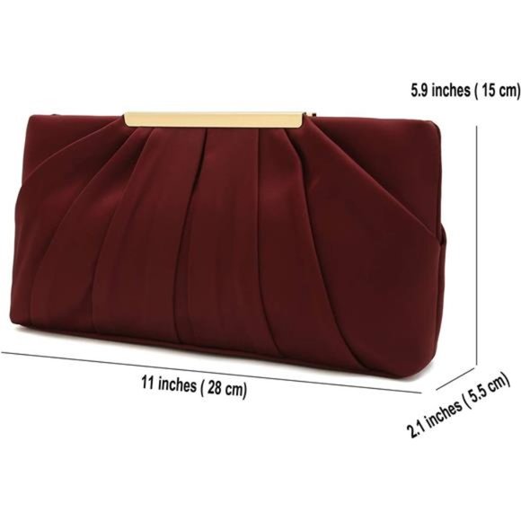 Clutch Evening Bag Elegant Pleated Satin Formal Handbag Simple Classy Purse - Picture 6 of 7